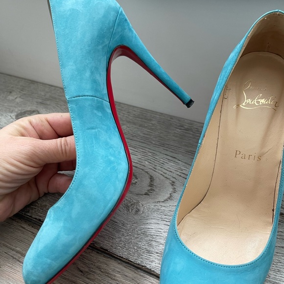Christian Louboutin Baby Blue Suede round Toe High Heels Shoes 37 7 - Picture 6 of 14